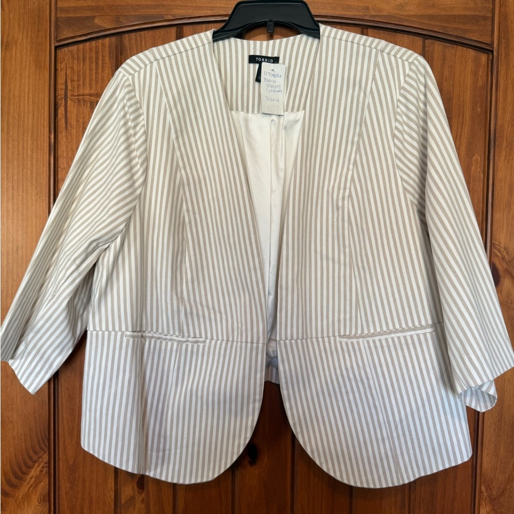 Torrid White and Gray Pinstripe Blazer